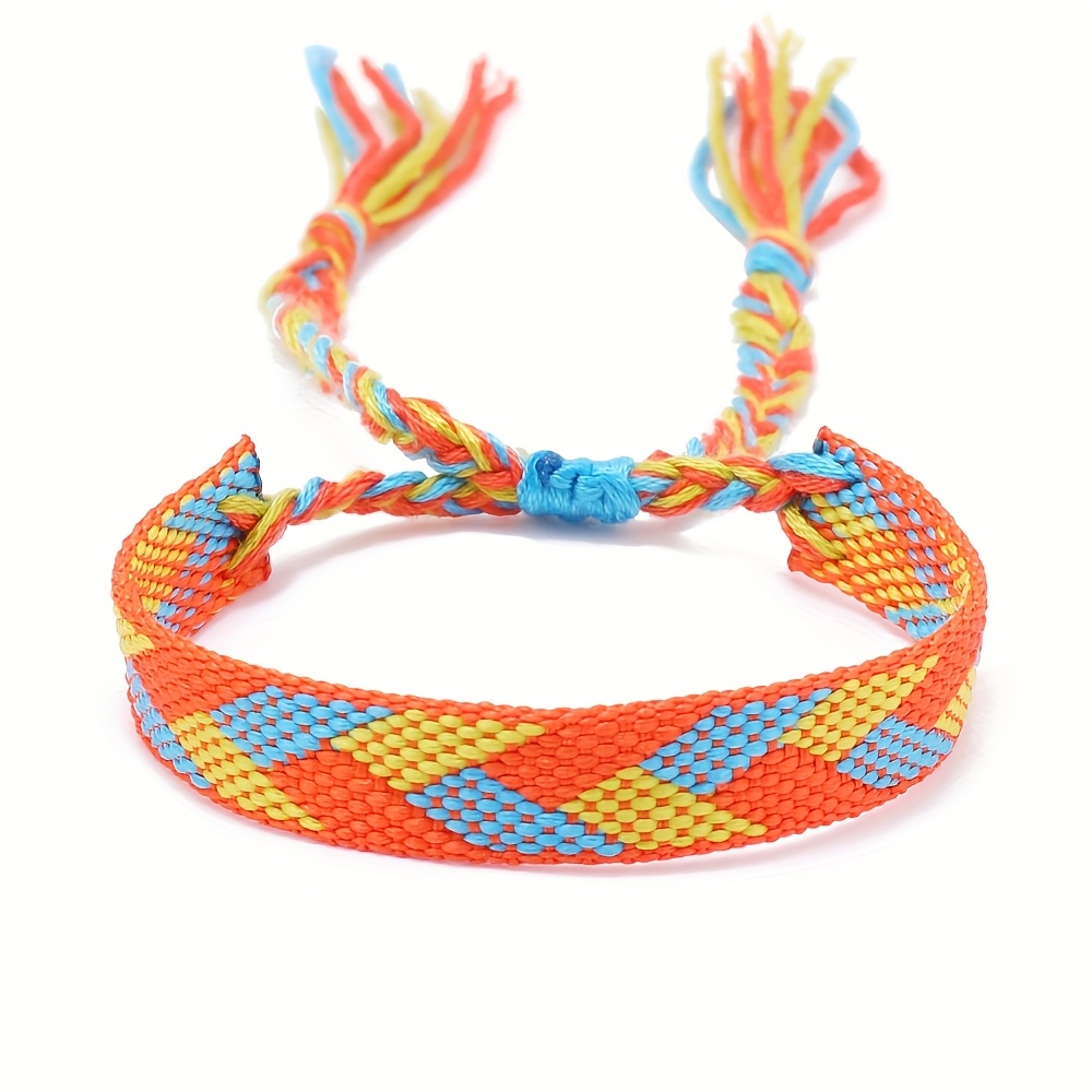 Colorful Rhombus Braided Bracelet with Elastic Closure Unisex Jewelry